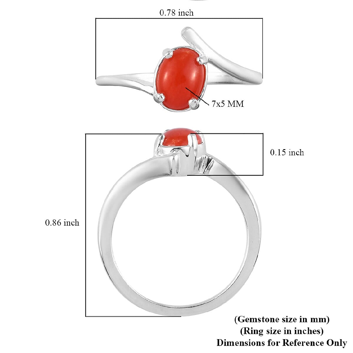 Natural Coral Ring in Sterling Silver