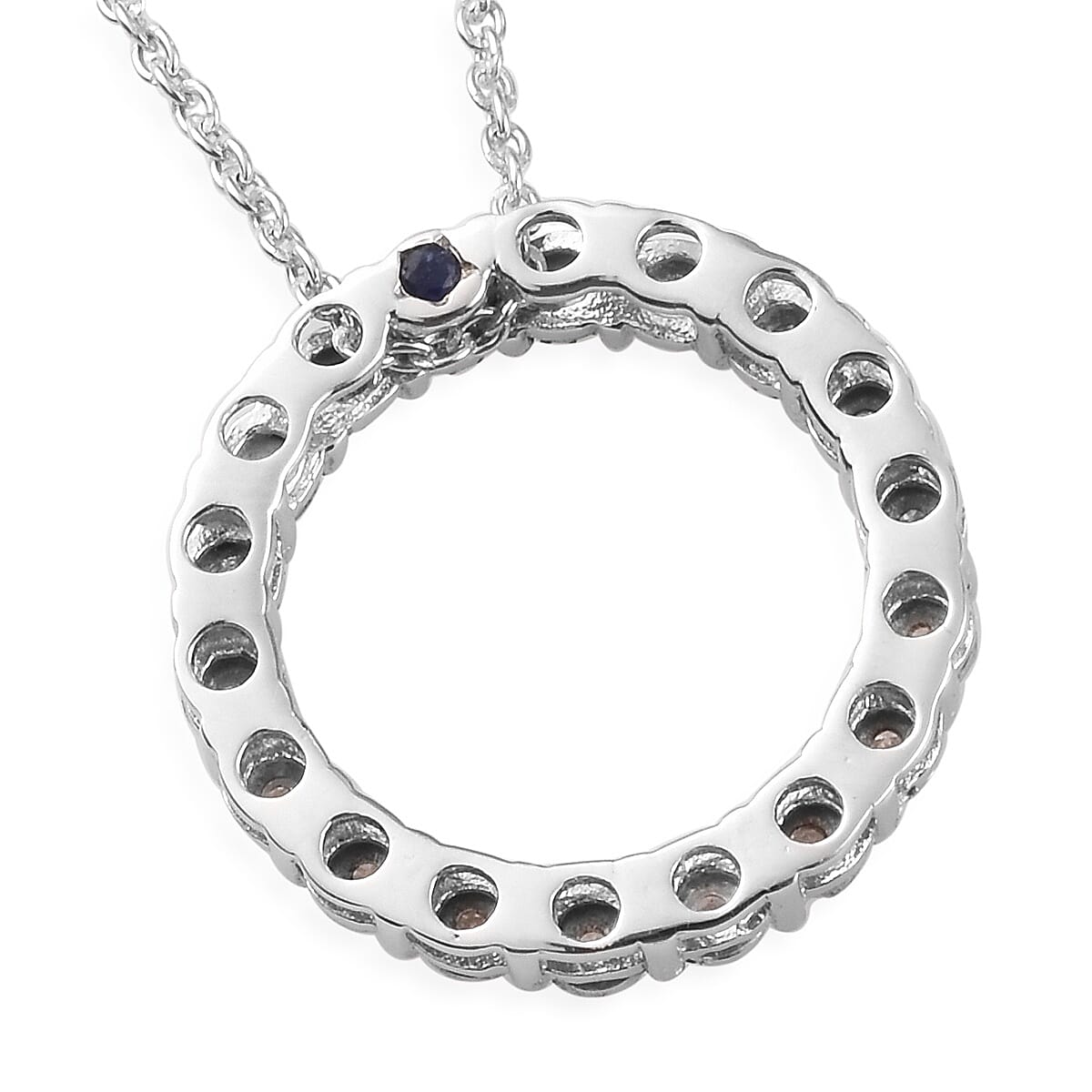 GP Diamond and Blue Sapphire Pendant with Chain in Platinum Overlay Sterling Silver