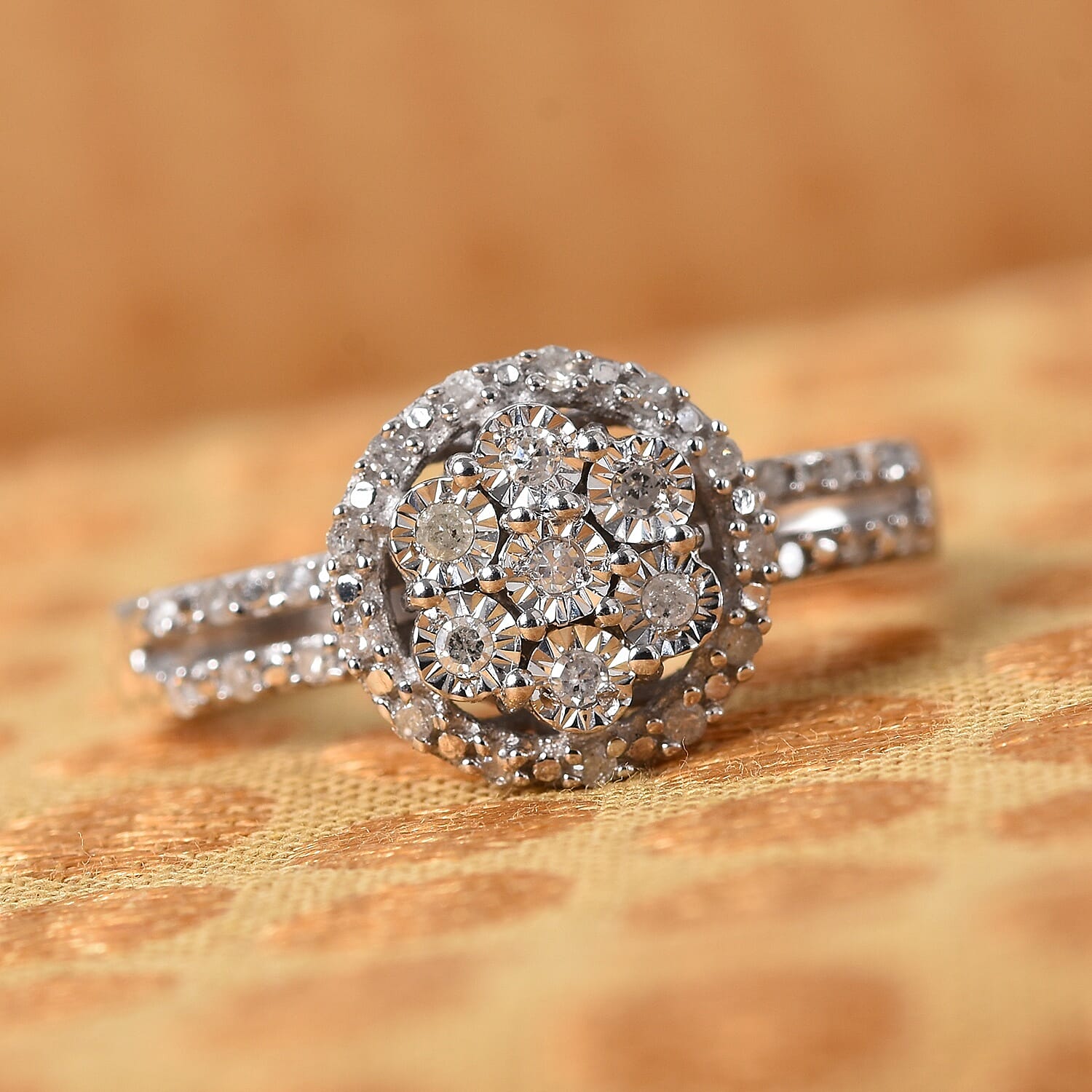 GP Diamond and Blue Sapphire Ring in Platinum Overlay Sterling Silver