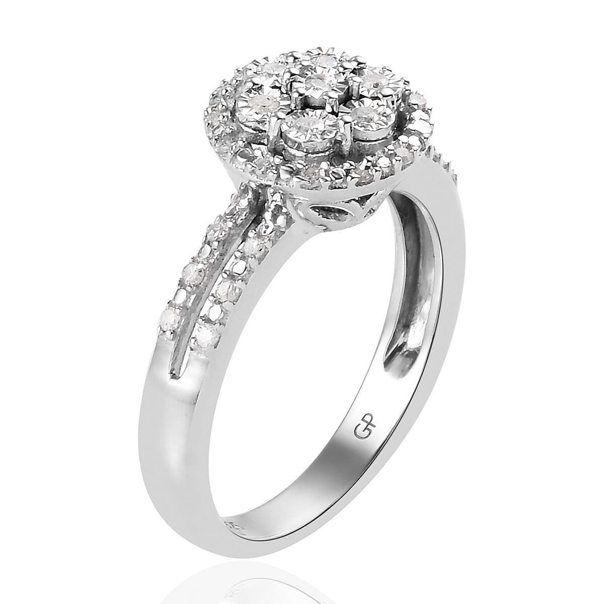 GP Diamond and Blue Sapphire Ring in Platinum Overlay Sterling Silver