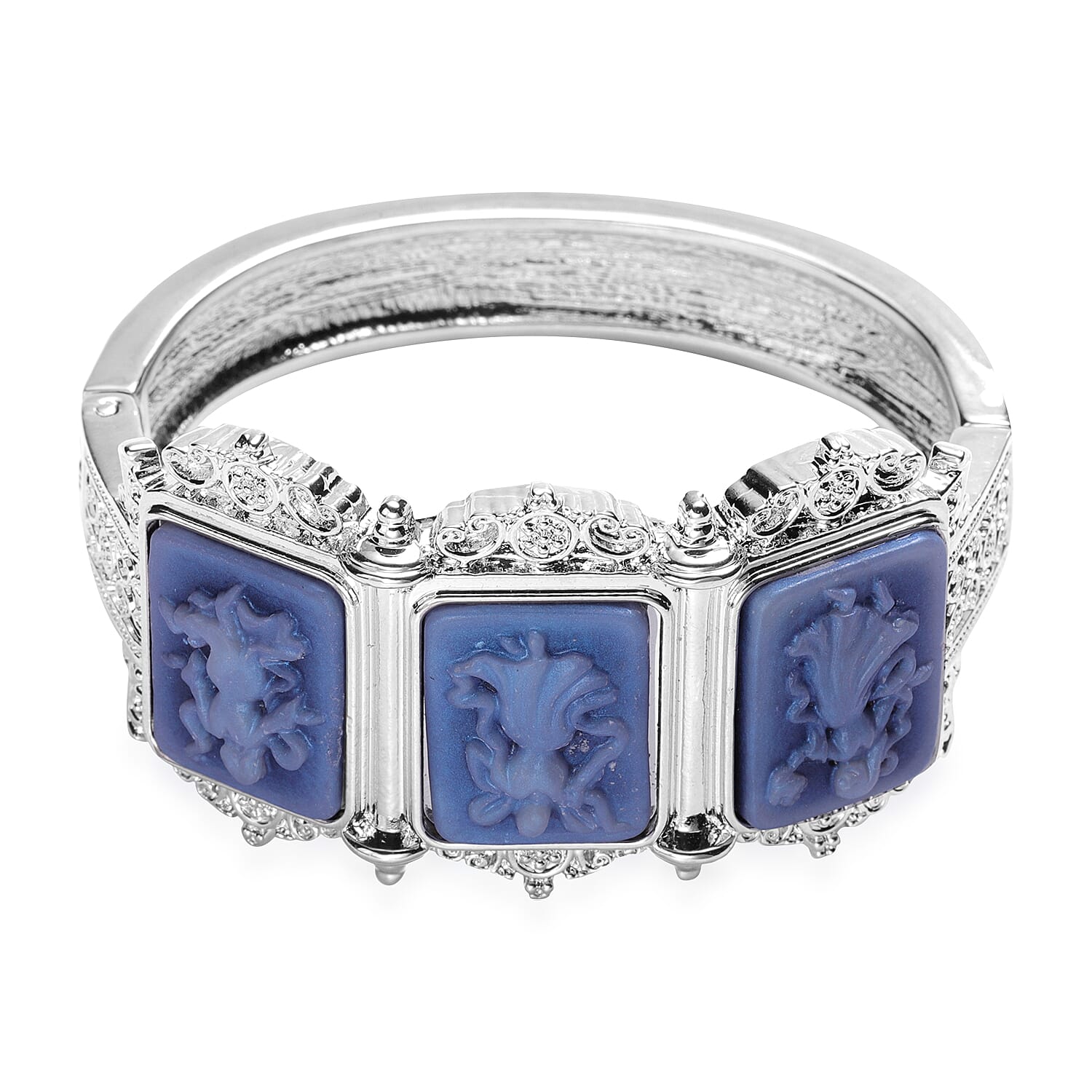 2 Piece Set - Cameo Bangle and Hook Earrings in Silver Tone