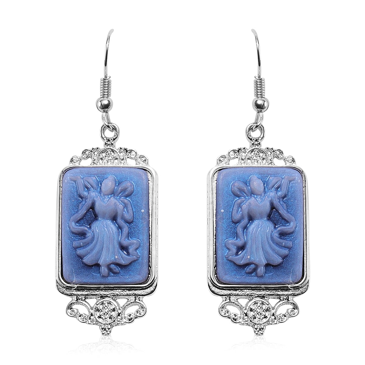 2 Piece Set - Cameo Bangle and Hook Earrings in Silver Tone