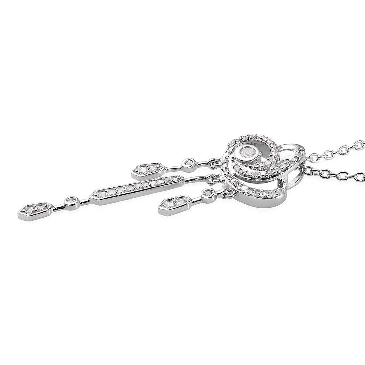 Diamond Drop Pendant with Chain (Size 18) in Platinum Overlay Sterling Silver 0.50 Ct.