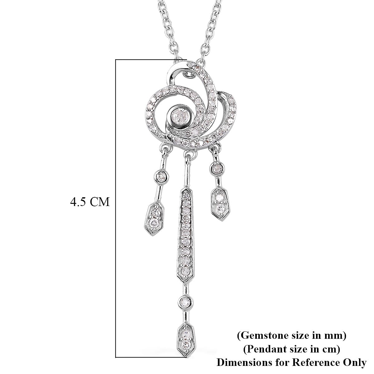 Diamond Drop Pendant with Chain (Size 18) in Platinum Overlay Sterling Silver 0.50 Ct.