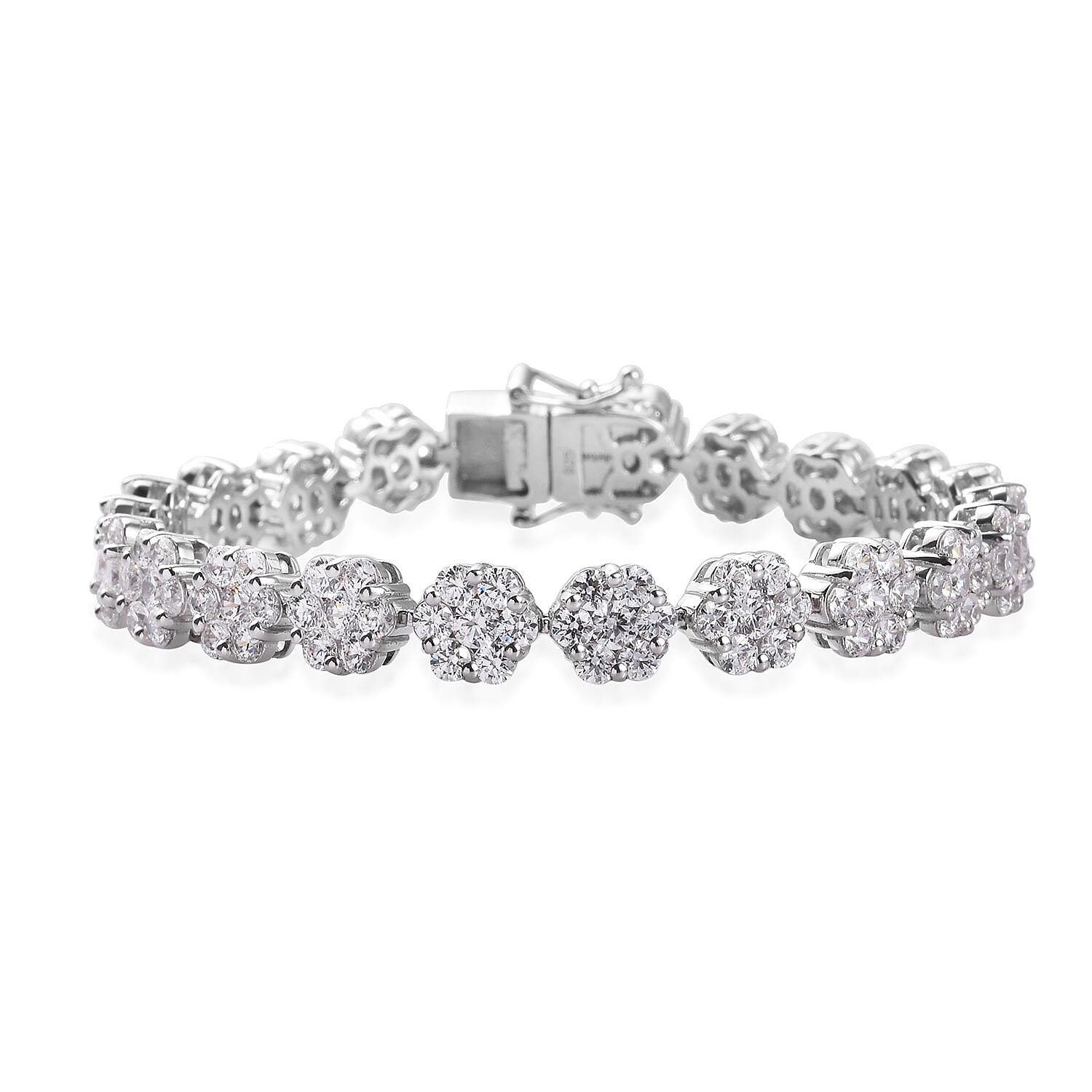 Lustro Stella Platinum Overlay Sterling Silver Bracelet (Size 7) Made with Finest CZ 22.62 Ct, Silver Wt 15.75 Gms