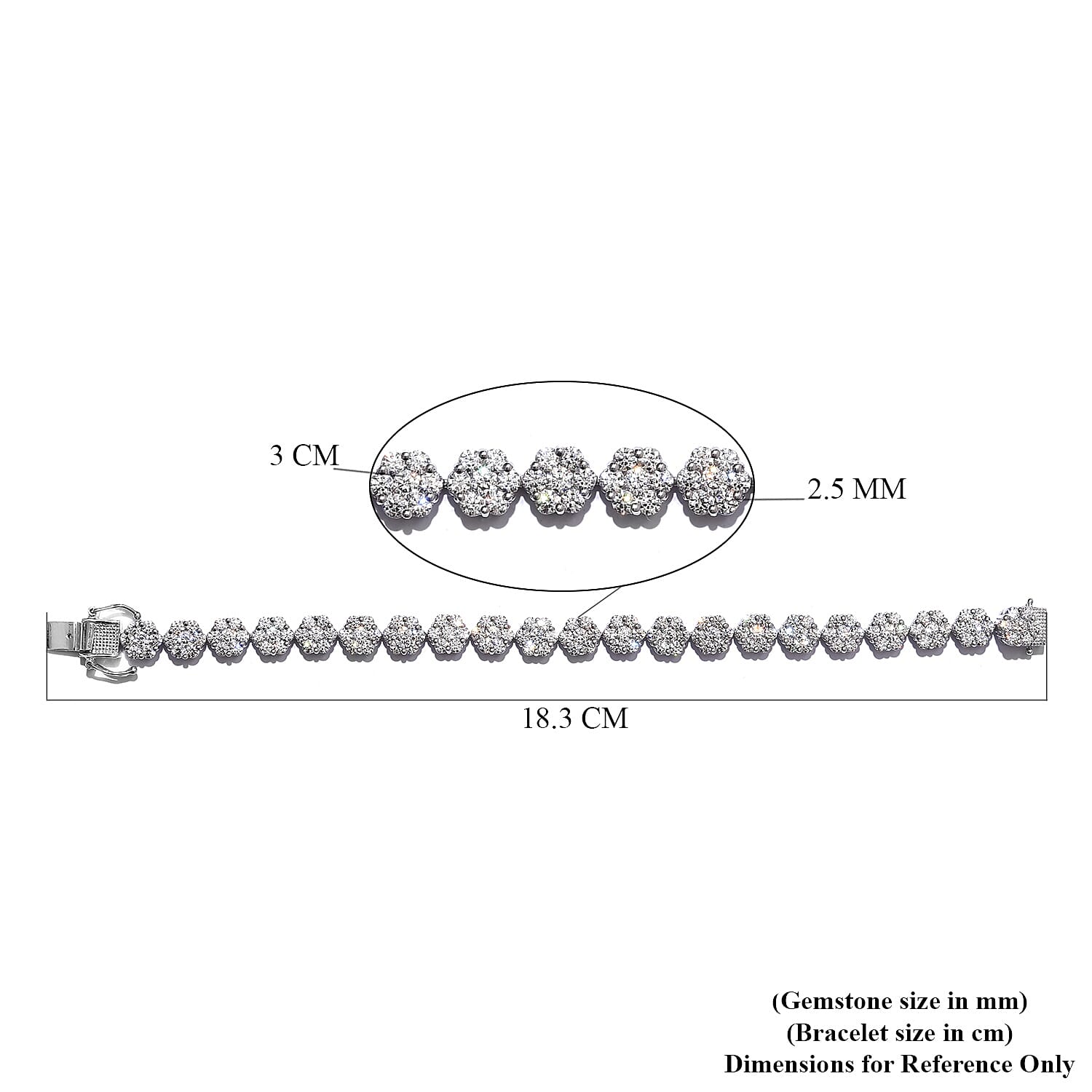Lustro Stella Platinum Overlay Sterling Silver Bracelet (Size 7) Made with Finest CZ 22.62 Ct, Silver Wt 15.75 Gms