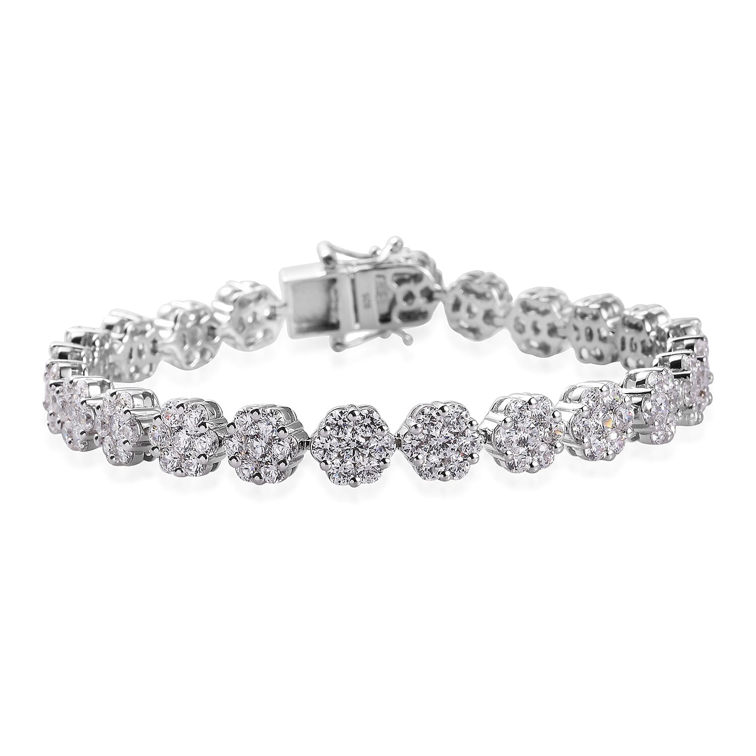 Lustro Stella - Platinum Overlay Sterling Silver Bracelet (Size 7.5) Made with Finest CZ 20.11 Ct, Silver Wt 17.15 Gms
