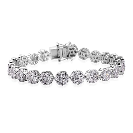 Lustro Stella - Platinum Overlay Sterling Silver Bracelet (Size 7.5) Made with Finest CZ 20.11 Ct, Silver Wt 17.15 Gms