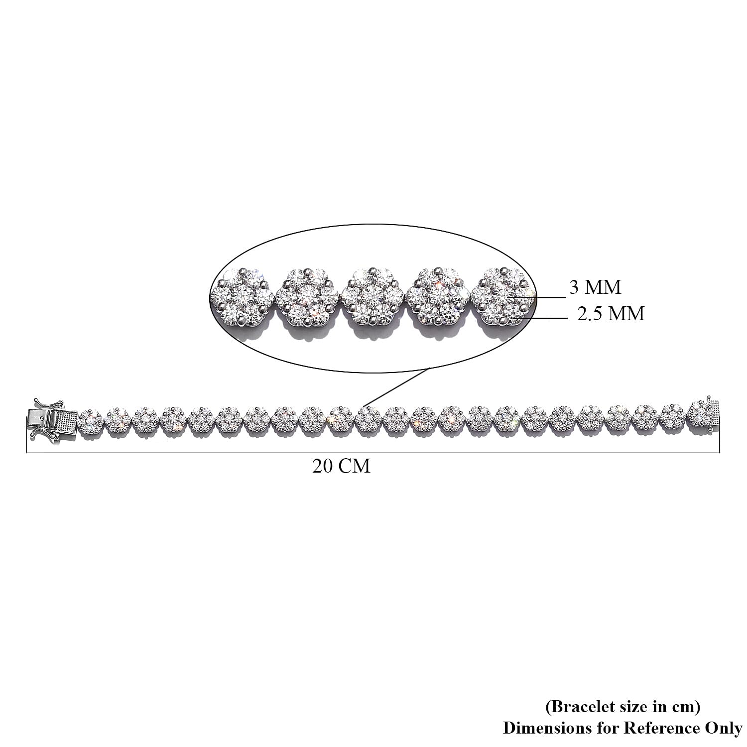 Lustro Stella - Platinum Overlay Sterling Silver Bracelet (Size 7.5) Made with Finest CZ 20.11 Ct, Silver Wt 17.15 Gms