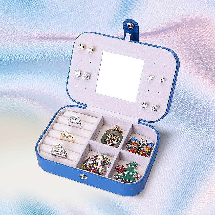Portable and Lightweight Jewellery Organiser with Button Closure and Inside Mirror in Teal Colour (Size 16.5x11.5x5.5 cm)