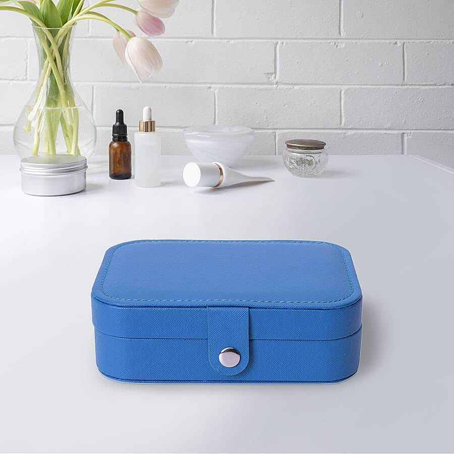 Portable and Lightweight Jewellery Organiser with Button Closure and Inside Mirror in Teal Colour (Size 16.5x11.5x5.5 cm)