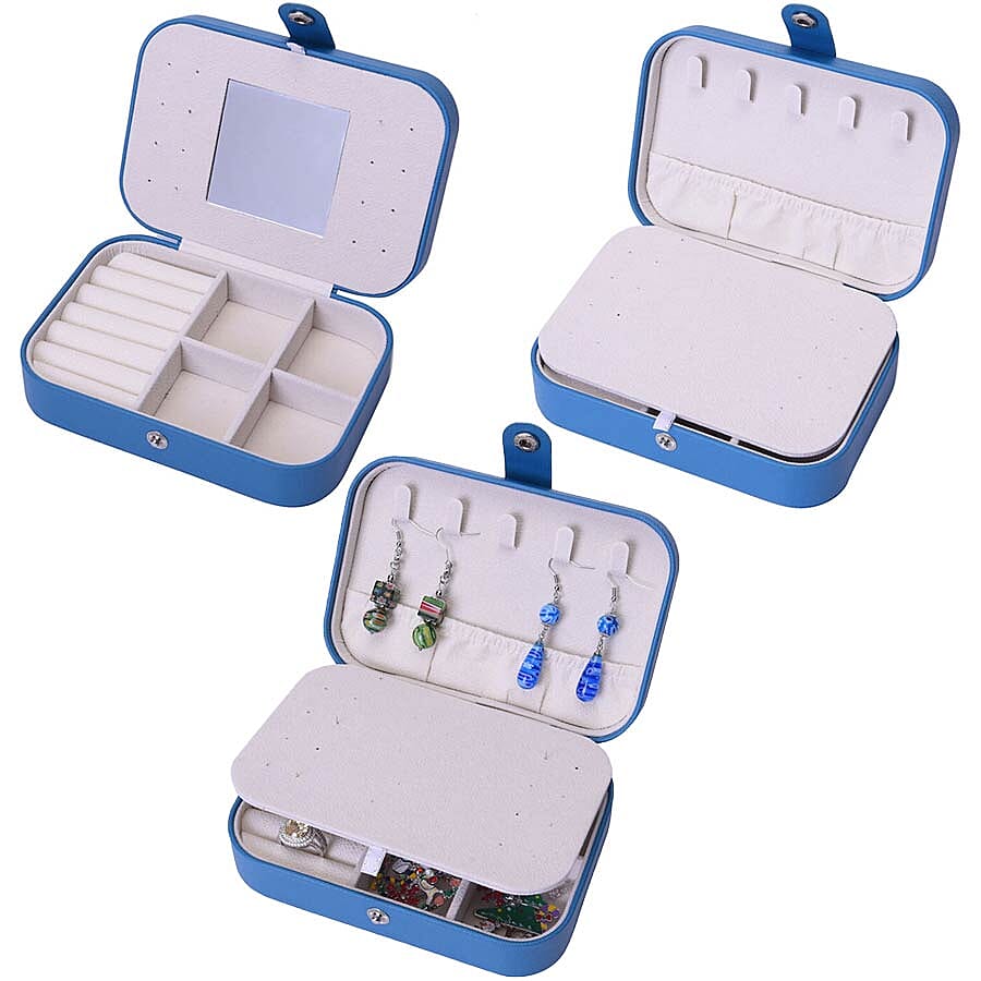 Portable and Lightweight Jewellery Organiser with Button Closure and Inside Mirror in Teal Colour (Size 16.5x11.5x5.5 cm)
