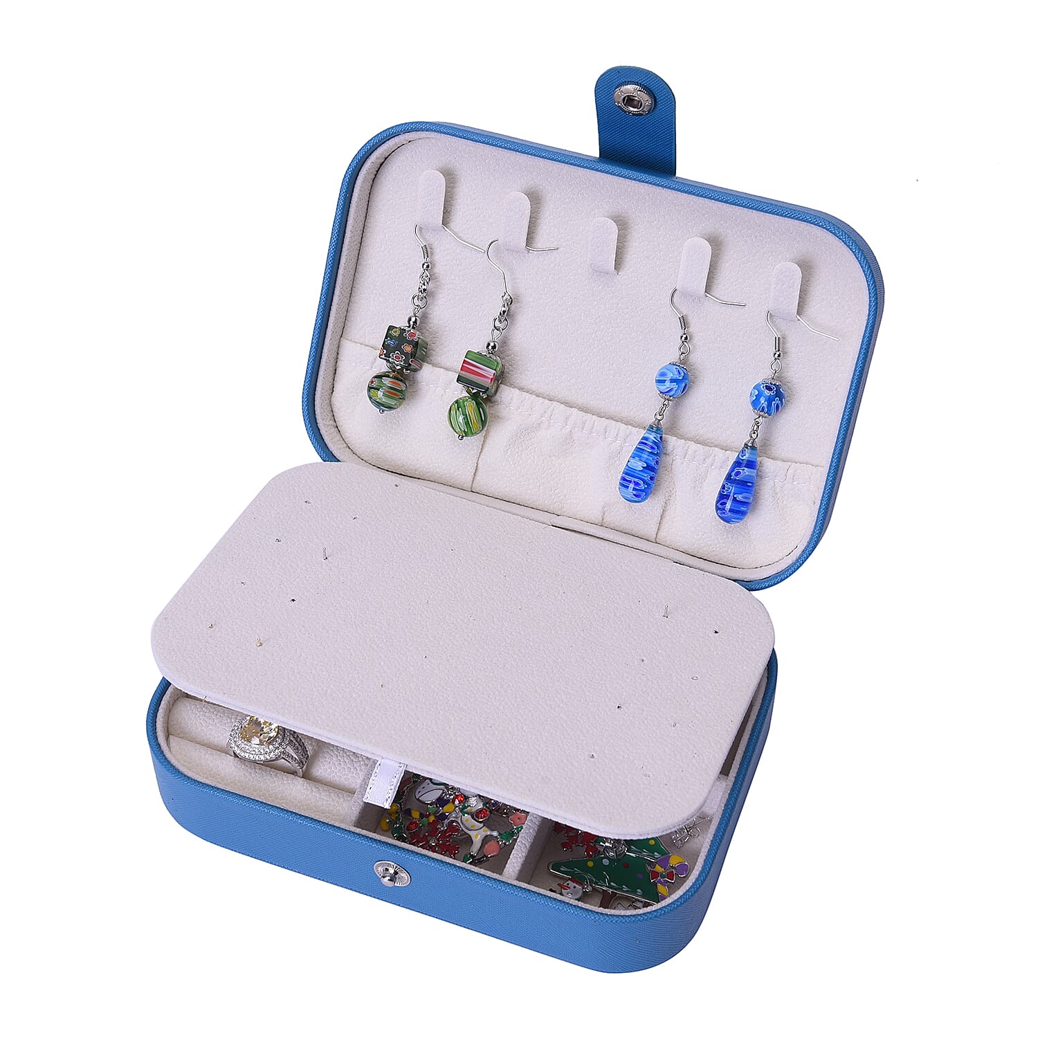 Portable and Lightweight Jewellery Organiser with Button Closure and Inside Mirror in Teal Colour (Size 16.5x11.5x5.5 cm)