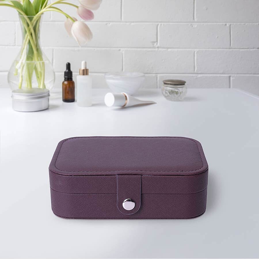 Portable and Lightweight Jewellery Organiser with Button Closure and Inside Mirror in Chocolate Colour (Size 16.5x11.5x5.5 cm)