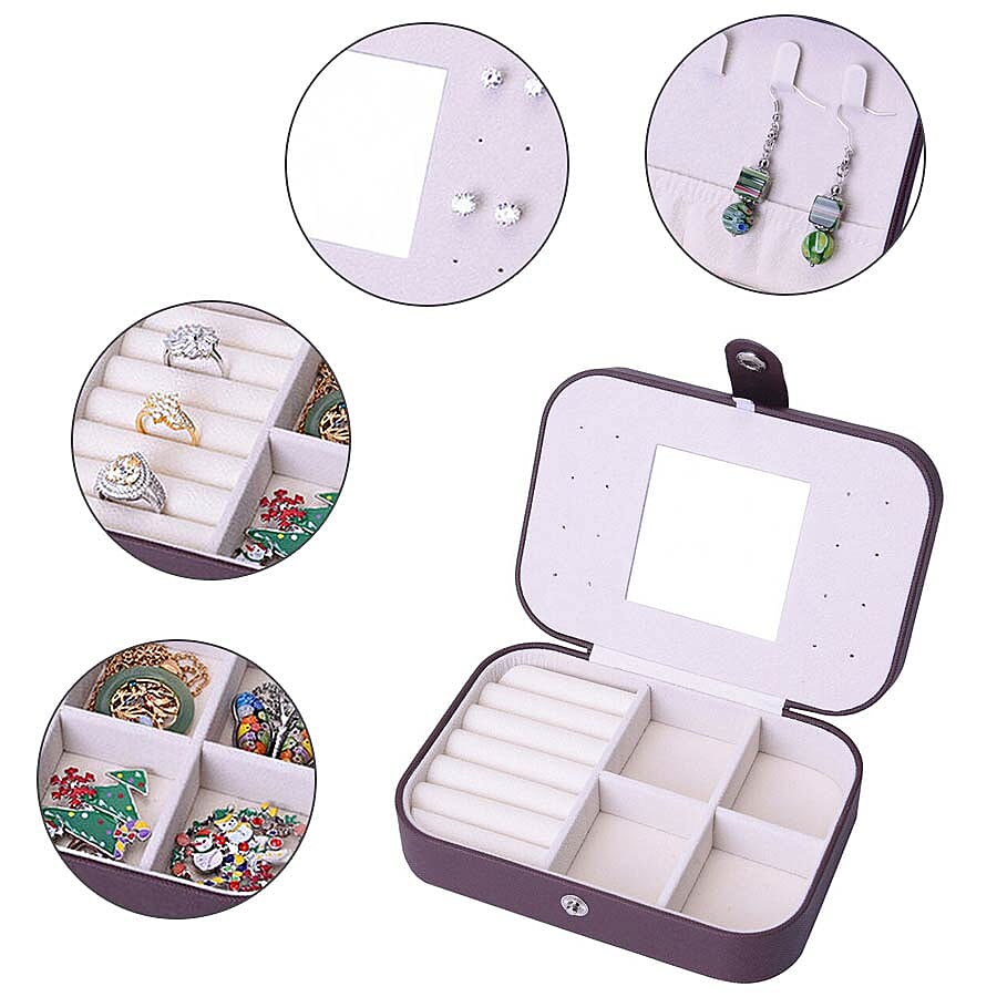 Portable and Lightweight Jewellery Organiser with Button Closure and Inside Mirror in Chocolate Colour (Size 16.5x11.5x5.5 cm)