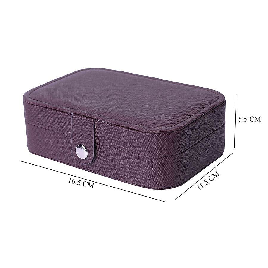 Portable and Lightweight Jewellery Organiser with Button Closure and Inside Mirror in Chocolate Colour (Size 16.5x11.5x5.5 cm)