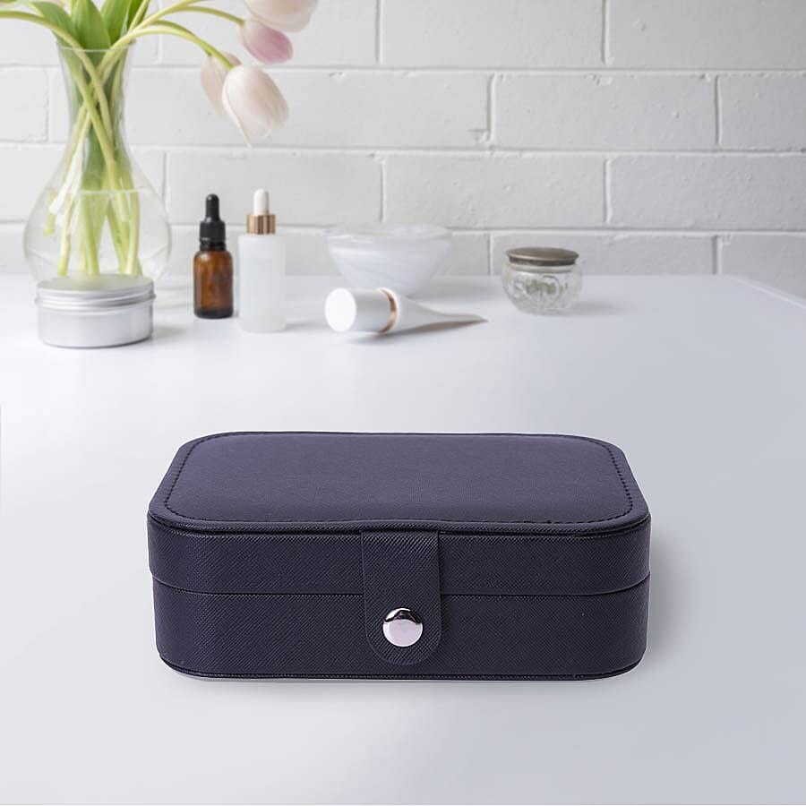 Portable and Lightweight Jewellery Organiser with Button Closure and Inside Mirror in Black Colour (Size 16.5x11.5x5.5 cm)