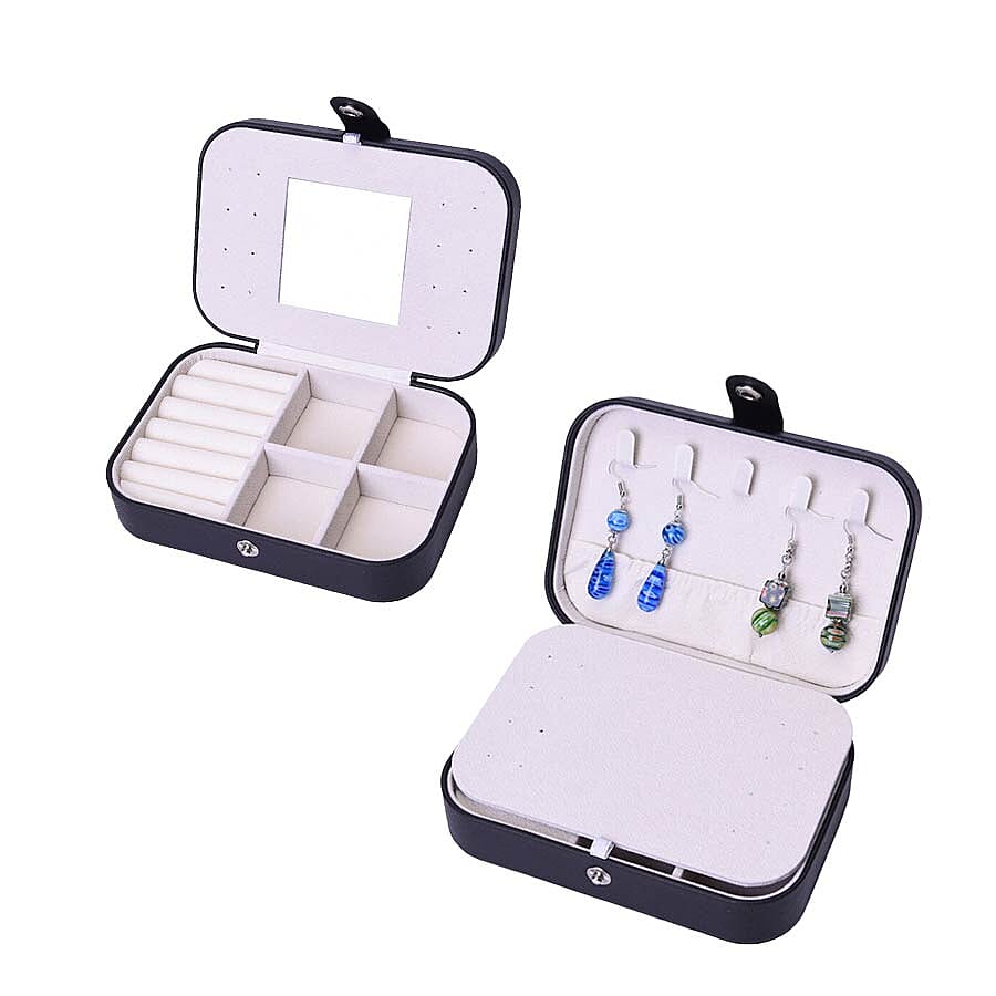 Portable and Lightweight Jewellery Organiser with Button Closure and Inside Mirror in Black Colour (Size 16.5x11.5x5.5 cm)