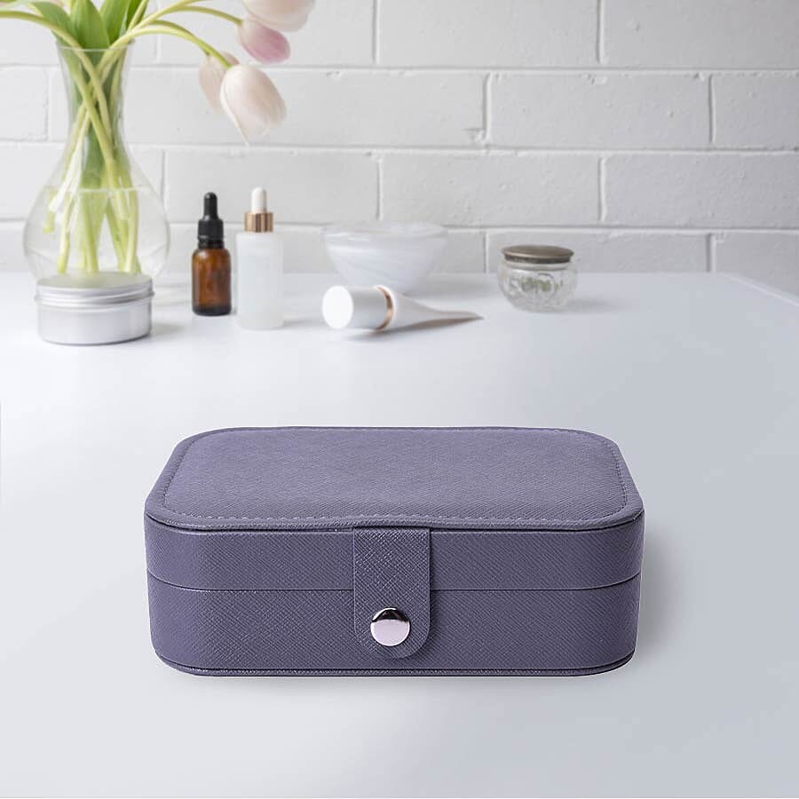 Portable and Lightweight Jewellery Organiser with Button Closure and Inside Mirror in Grey Colour (Size 16.5x11.5x5.5 cm)