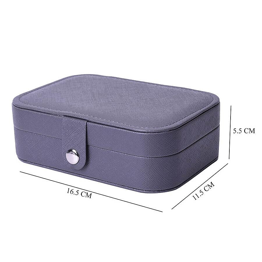 Portable and Lightweight Jewellery Organiser with Button Closure and Inside Mirror in Grey Colour (Size 16.5x11.5x5.5 cm)