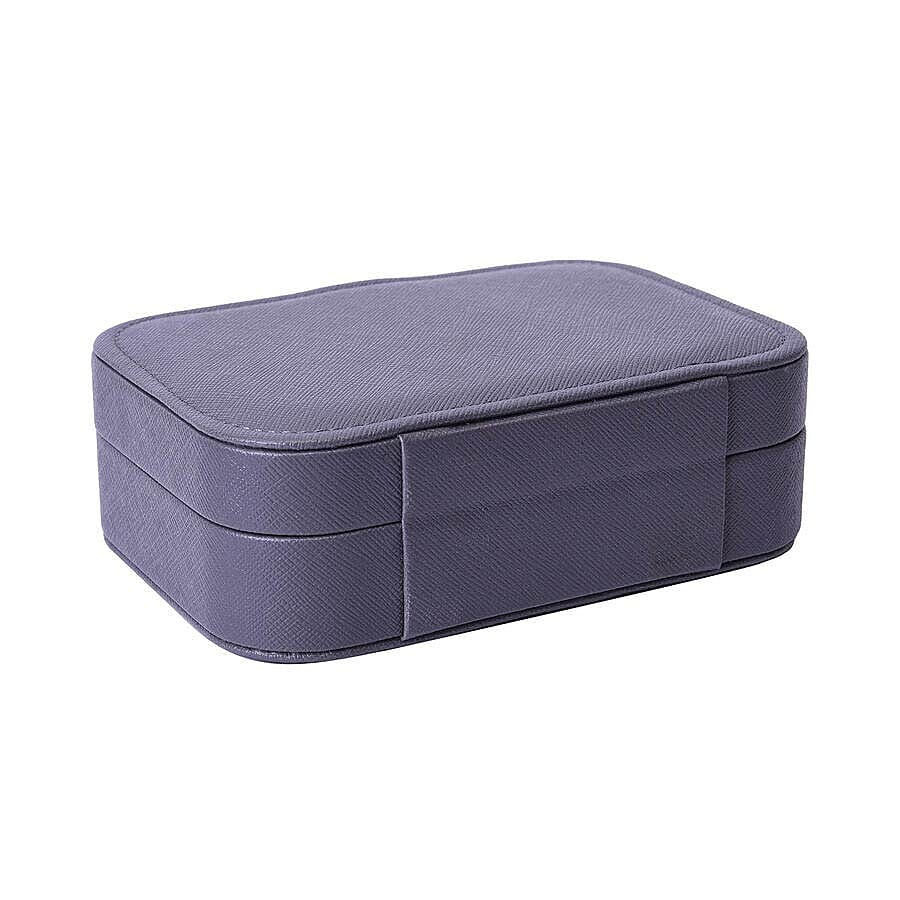 Portable and Lightweight Jewellery Organiser with Button Closure and Inside Mirror in Grey Colour (Size 16.5x11.5x5.5 cm)