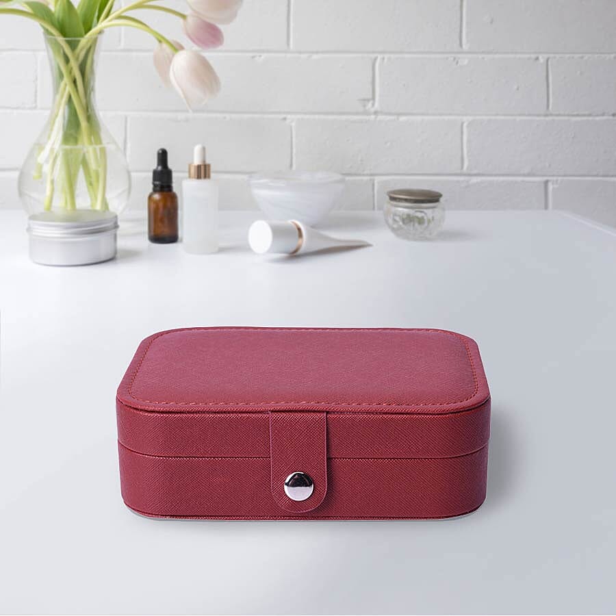 Portable and Lightweight Jewellery Organiser with Button Closure and Inside Mirror in Maroon Colour (Size 16.5x11.5x5.5 cm)