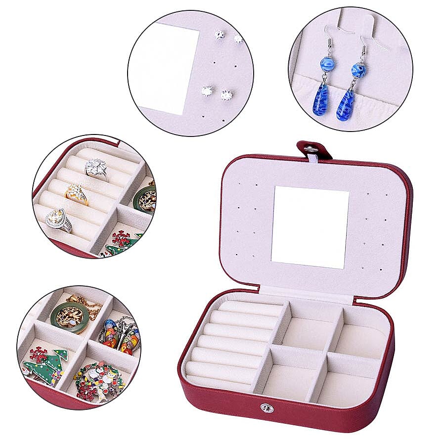 Portable and Lightweight Jewellery Organiser with Button Closure and Inside Mirror in Maroon Colour (Size 16.5x11.5x5.5 cm)