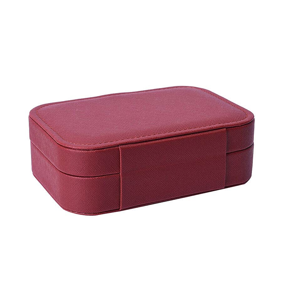 Portable and Lightweight Jewellery Organiser with Button Closure and Inside Mirror in Maroon Colour (Size 16.5x11.5x5.5 cm)