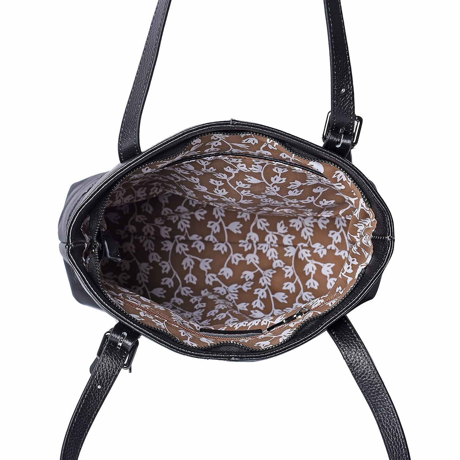 100% Genuine Leather Multi Colour Embroidery Pattern Shoulder Bag with External Zipper Pocket (Size 30x13x35) - Black