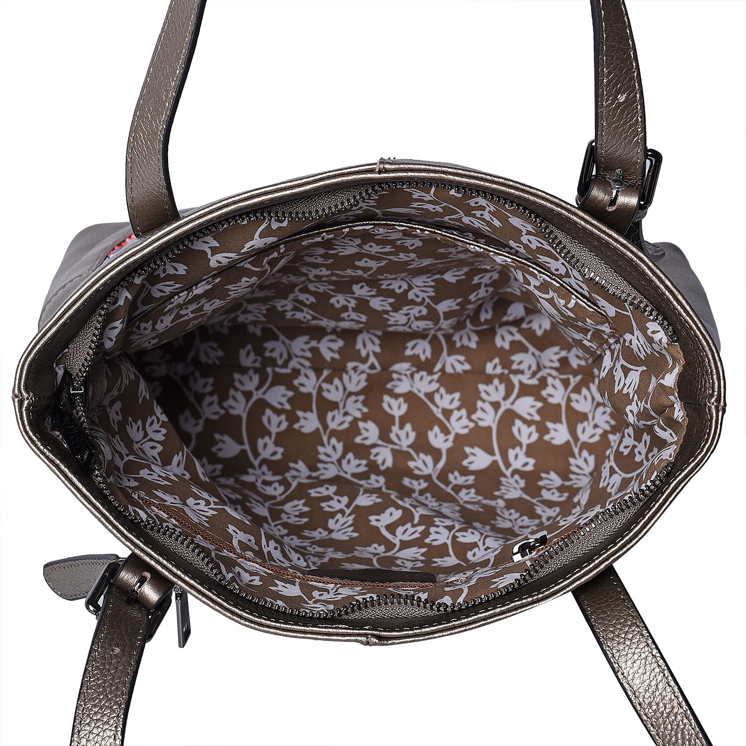 100% Genuine Leather Multi Colour Embroidery Pattern Shoulder Bag with External Zipper Pocket (Size 30x13x35) - Bronze