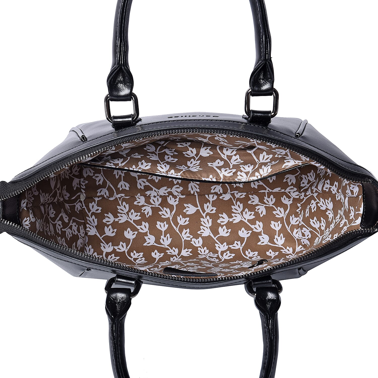 100% Genuine Leather Vine Pattern Tote Bag with Zipper Closure and Detachable and Adjustable Shoulder Strap (Size 22x13x23) - Black