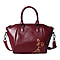 Genuine Leather Vine Pattern Tote Bag with Zipper Closure, Detachable and Adjustable Shoulder Strap - Red