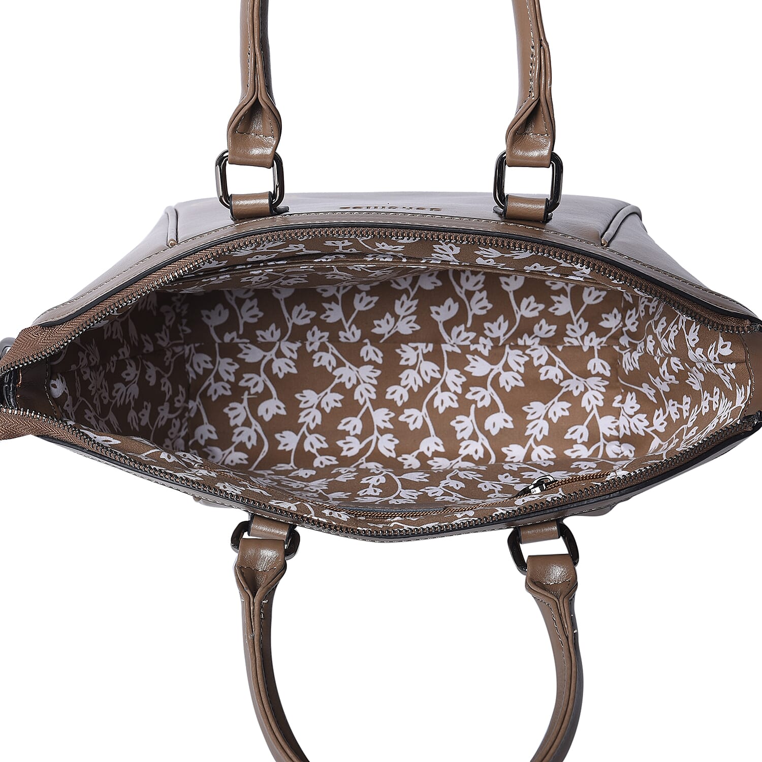 100% Genuine Leather Vine Pattern Tote Bag with Zipper Closure, Detachable and Adjustable Shoulder Strap (Size 22x13x23 Cm) - Brown