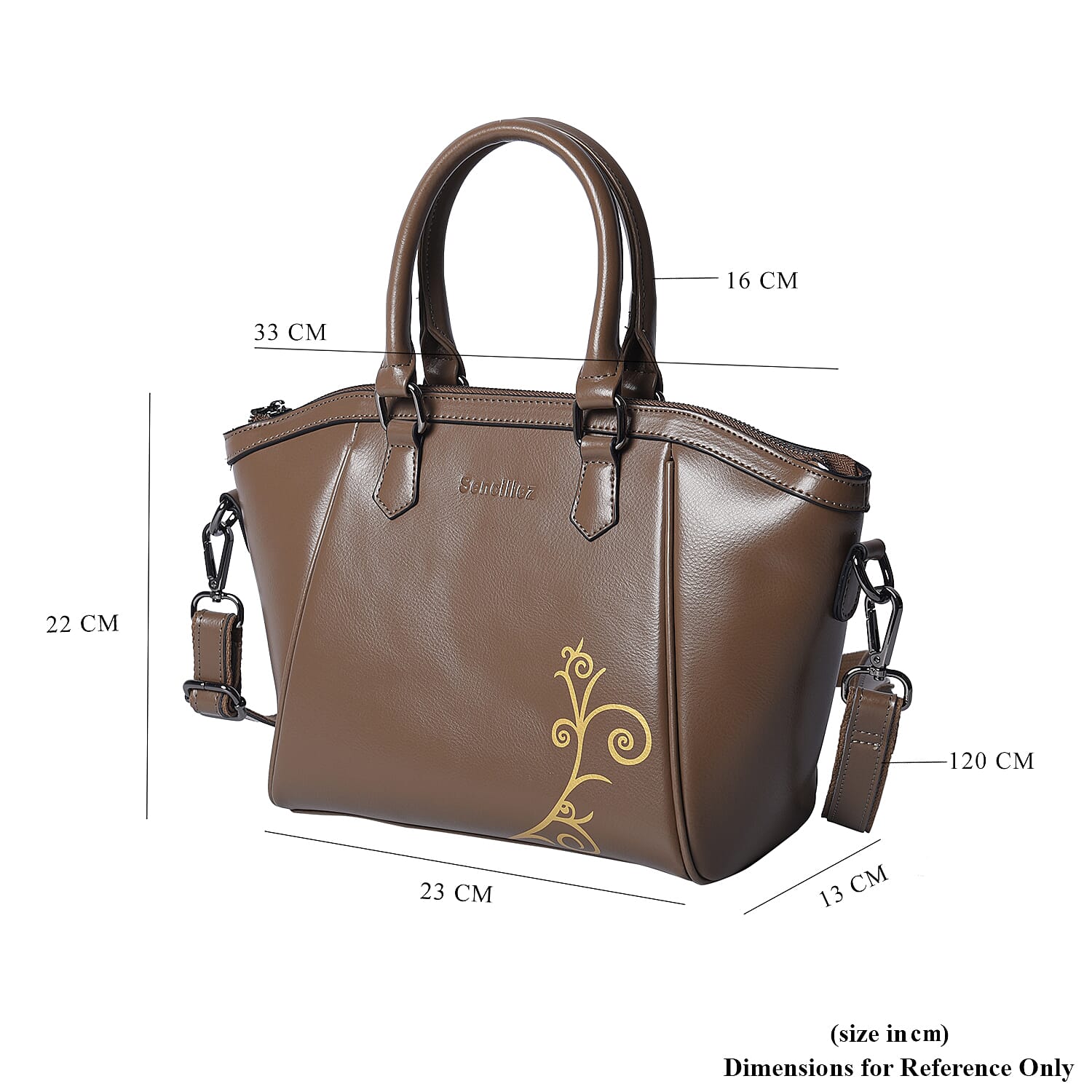 100% Genuine Leather Vine Pattern Tote Bag with Zipper Closure, Detachable and Adjustable Shoulder Strap (Size 22x13x23 Cm) - Brown