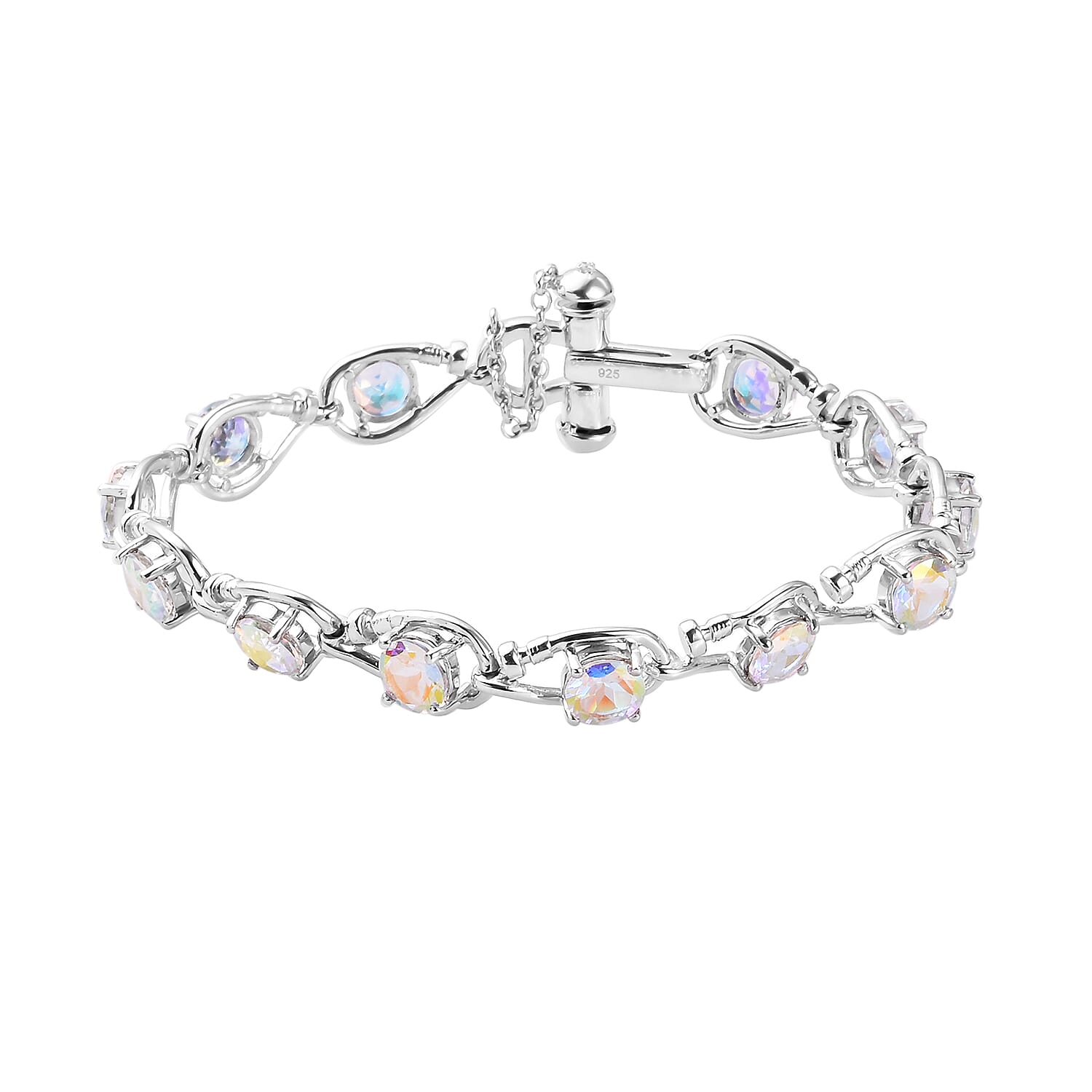 Mercury Mystic Topaz and Diamond Bracelet (Size 7) in Platinum Overlay Sterling Silver 11.51 Ct, Silver wt. 12.42 Gms