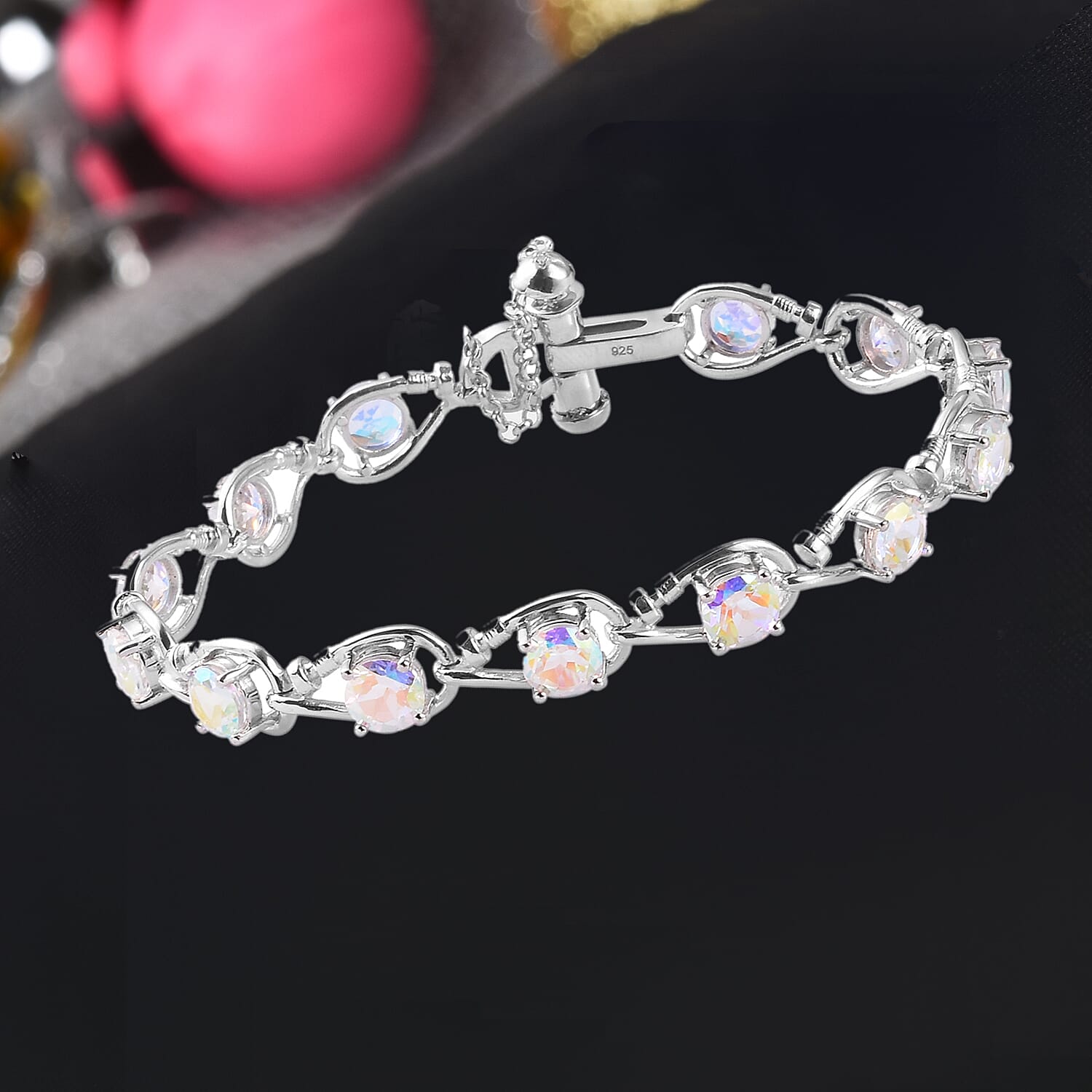 Mercury Mystic Topaz and Diamond Bracelet (Size 7) in Platinum Overlay Sterling Silver 11.51 Ct, Silver wt. 12.42 Gms