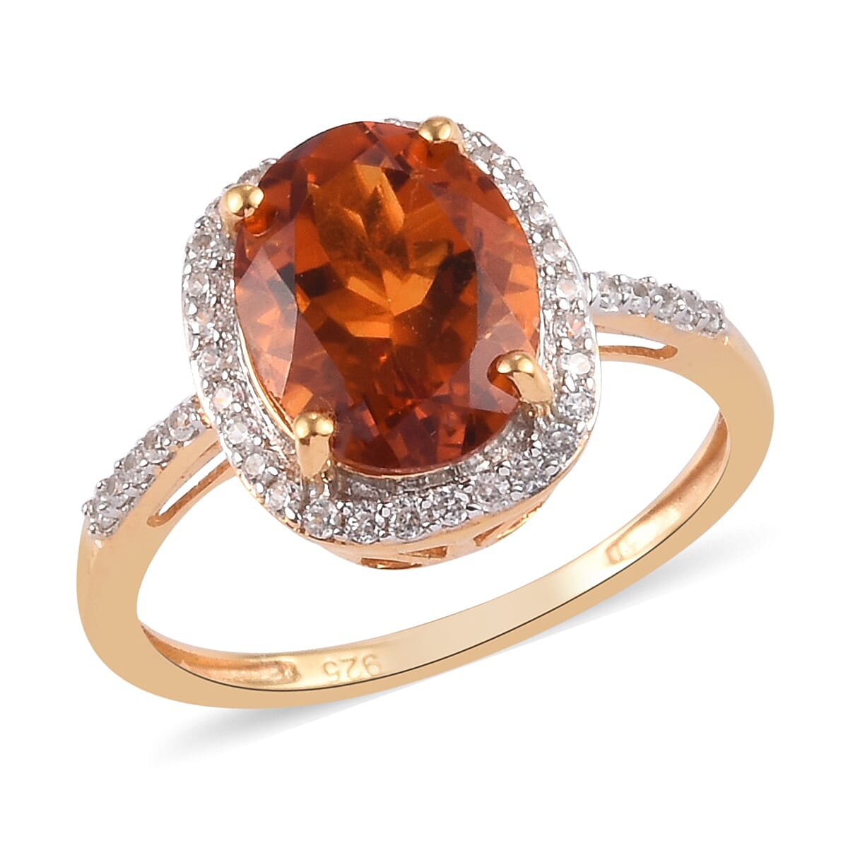 Close Out Deal- Citrine (Ovl 10x8mm) and Natural Cambodian Zircon Ring in 14K Gold Over Sterling Silver 2.75 Ct.