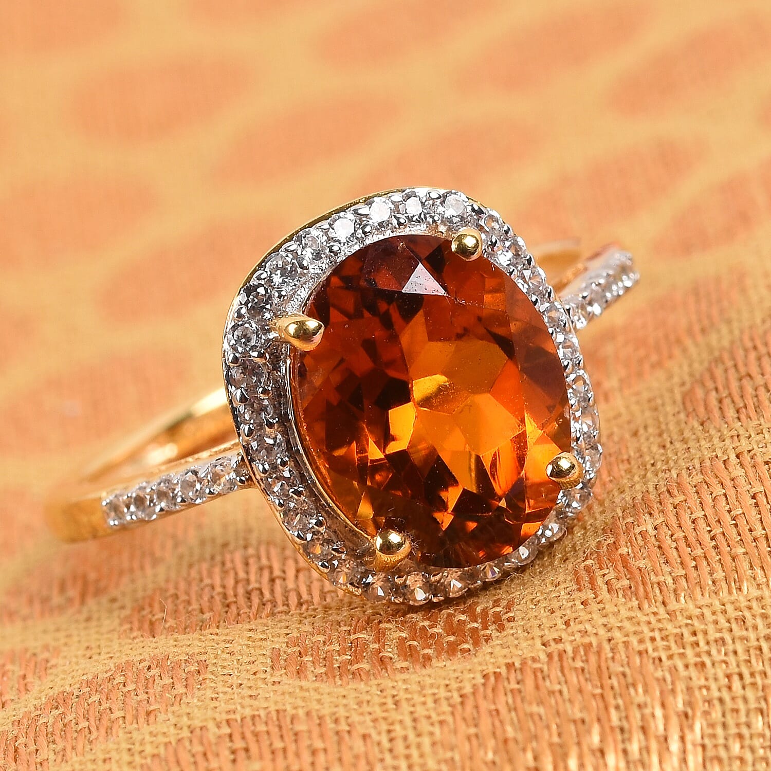Close Out Deal- Citrine (Ovl 10x8mm) and Natural Cambodian Zircon Ring in 14K Gold Over Sterling Silver 2.75 Ct.