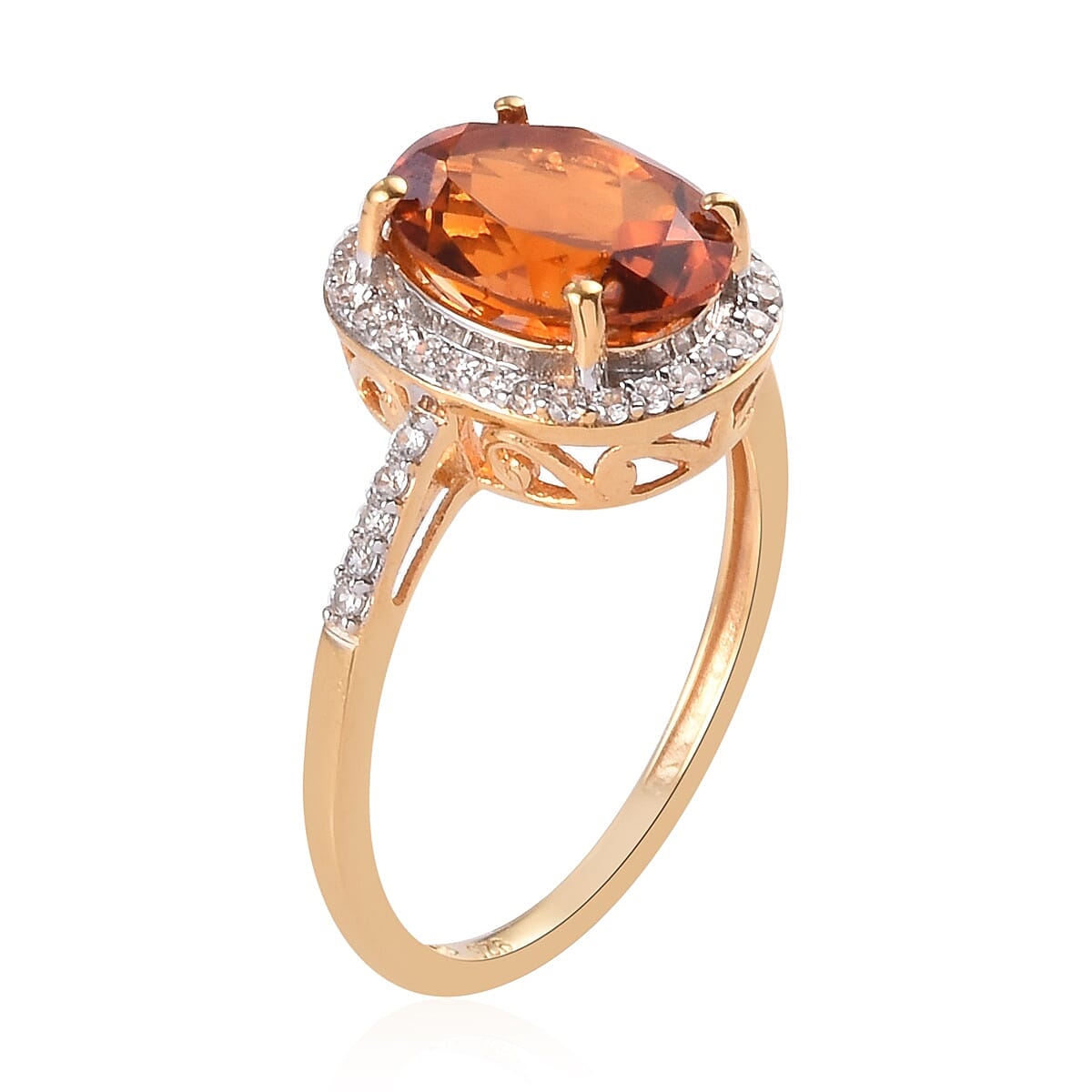 Close Out Deal- Citrine (Ovl 10x8mm) and Natural Cambodian Zircon Ring in 14K Gold Over Sterling Silver 2.75 Ct.