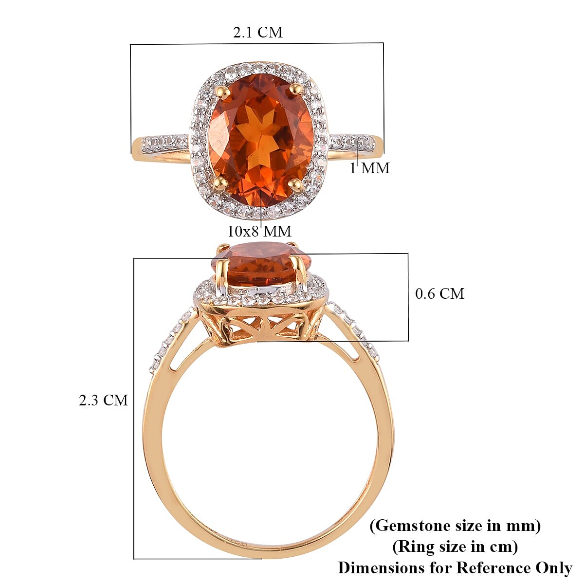 Close Out Deal- Citrine (Ovl 10x8mm) and Natural Cambodian Zircon Ring in 14K Gold Over Sterling Silver 2.75 Ct.