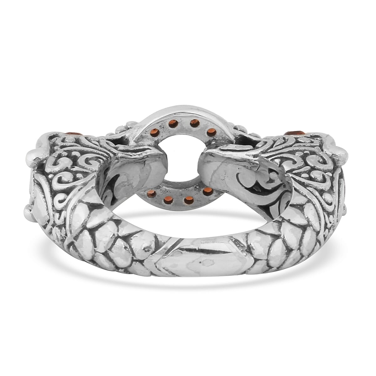 Bali Legacy Collection - Mozambique Garnet Dragon Head Ring in Sterling Silver Ring, Silver wt 9.50 Gms.