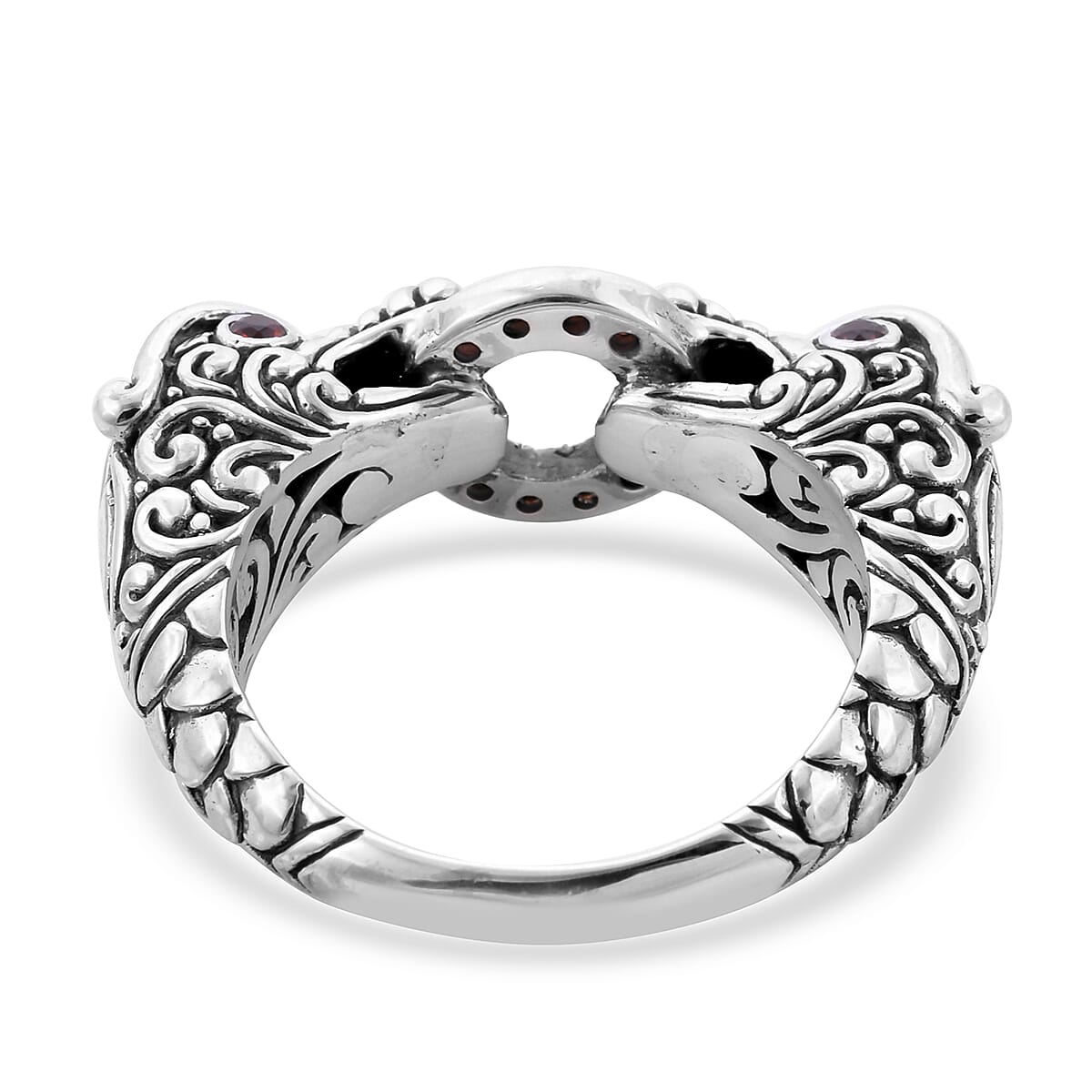 Bali Legacy Collection - Mozambique Garnet Dragon Head Ring in Sterling Silver Ring, Silver wt 9.50 Gms.