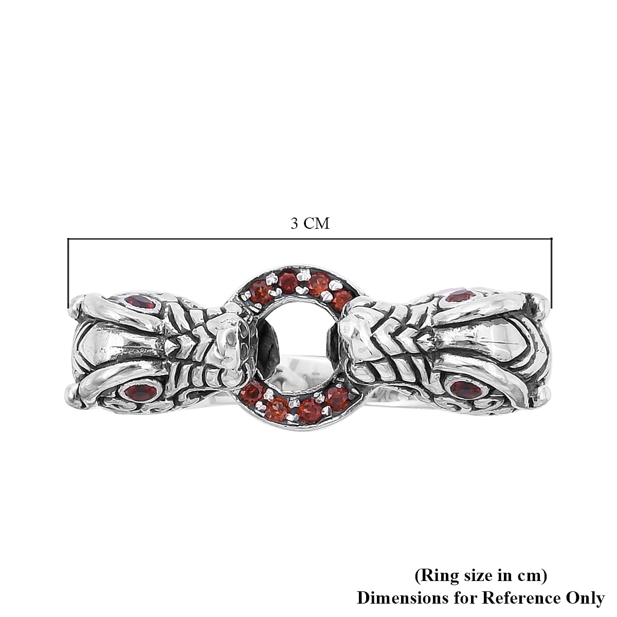 Bali Legacy Collection - Mozambique Garnet Dragon Head Ring in Sterling Silver Ring, Silver wt 9.50 Gms.