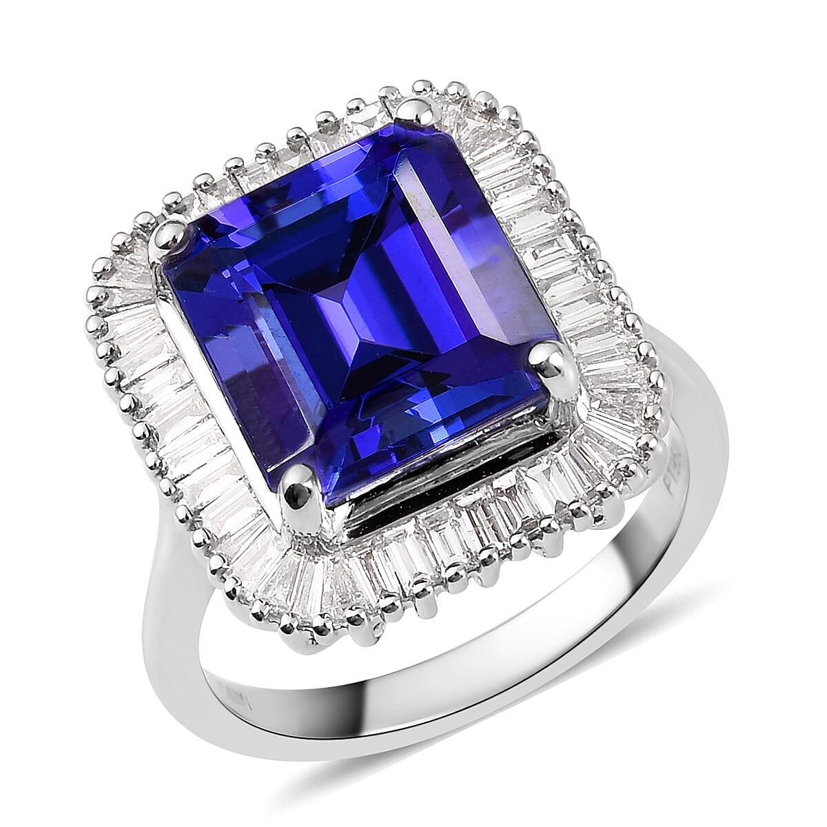 RHAPSODY 950 Platinum AAAA Tanzanite (9.15 Ct) and Diamond (VS-E-F) Halo Ring 10.15 Ct, Platinum wt. 8.93 Gms