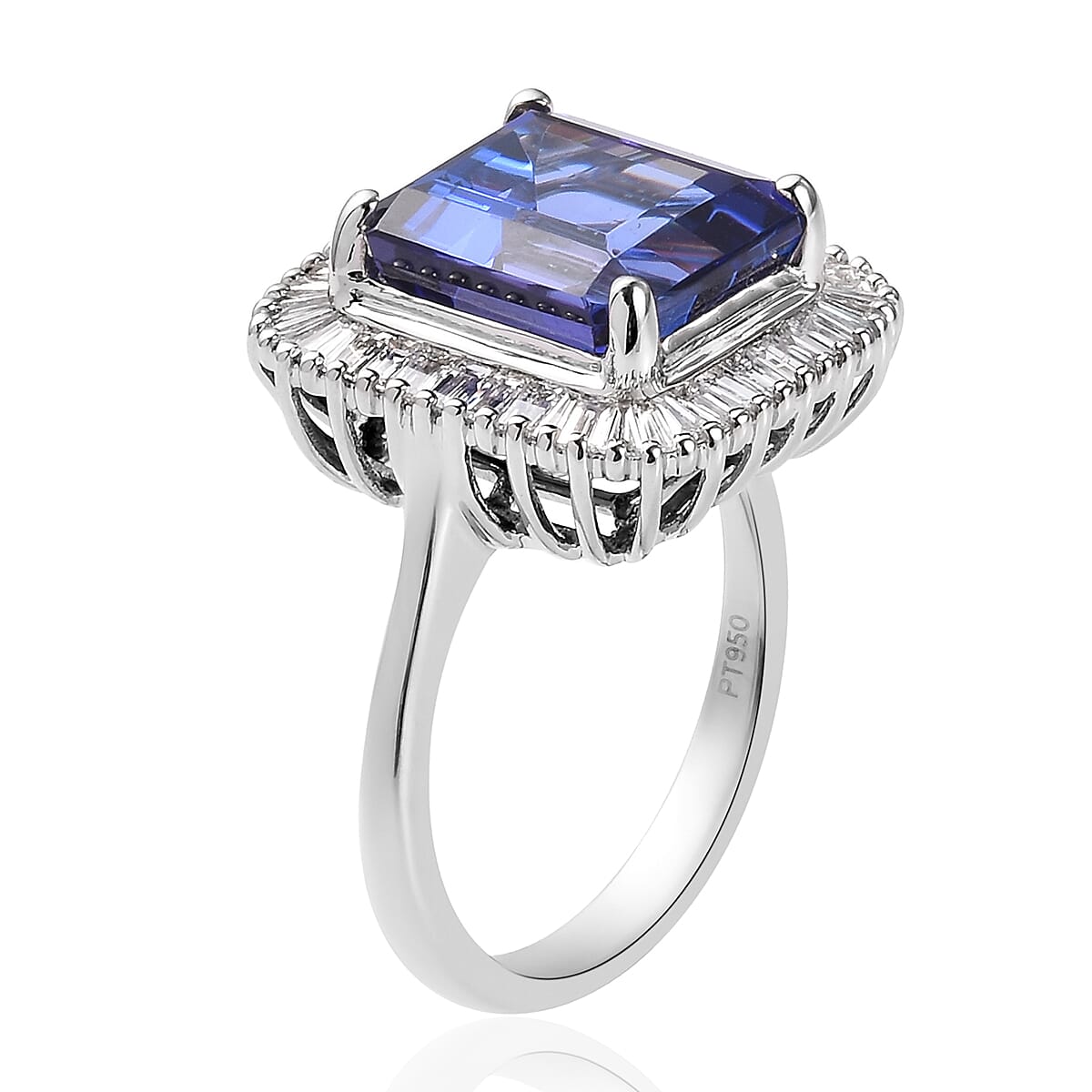 RHAPSODY 950 Platinum AAAA Tanzanite (9.15 Ct) and Diamond (VS-E-F) Halo Ring 10.15 Ct, Platinum wt. 8.93 Gms
