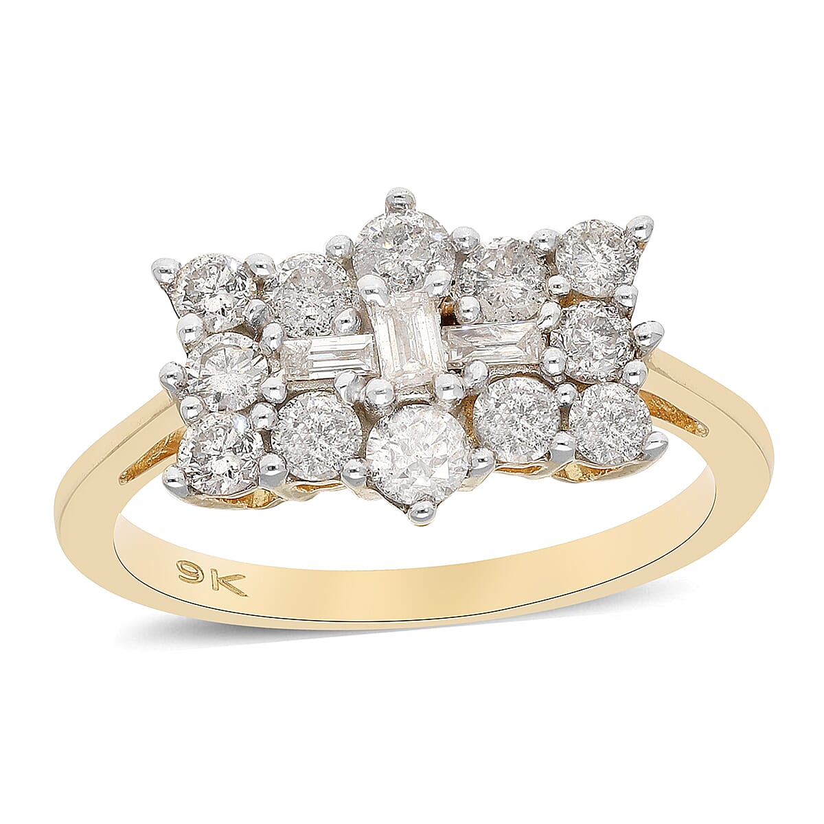 9K Yellow Gold SGL Certified Diamond (I3-G-H) Boat Ring 1.00 Ct.