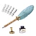 Set of Teal Feather Pen with Pen Stand, Black Ink (15ml) and 6-Different Nip Shapes in Gold Tone