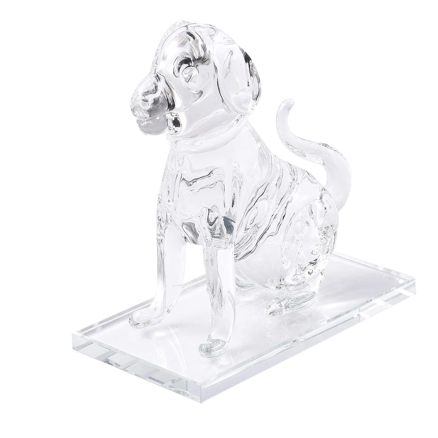 Decorative White Crystal Glass Dog on Square Stand (12x6x15cm)