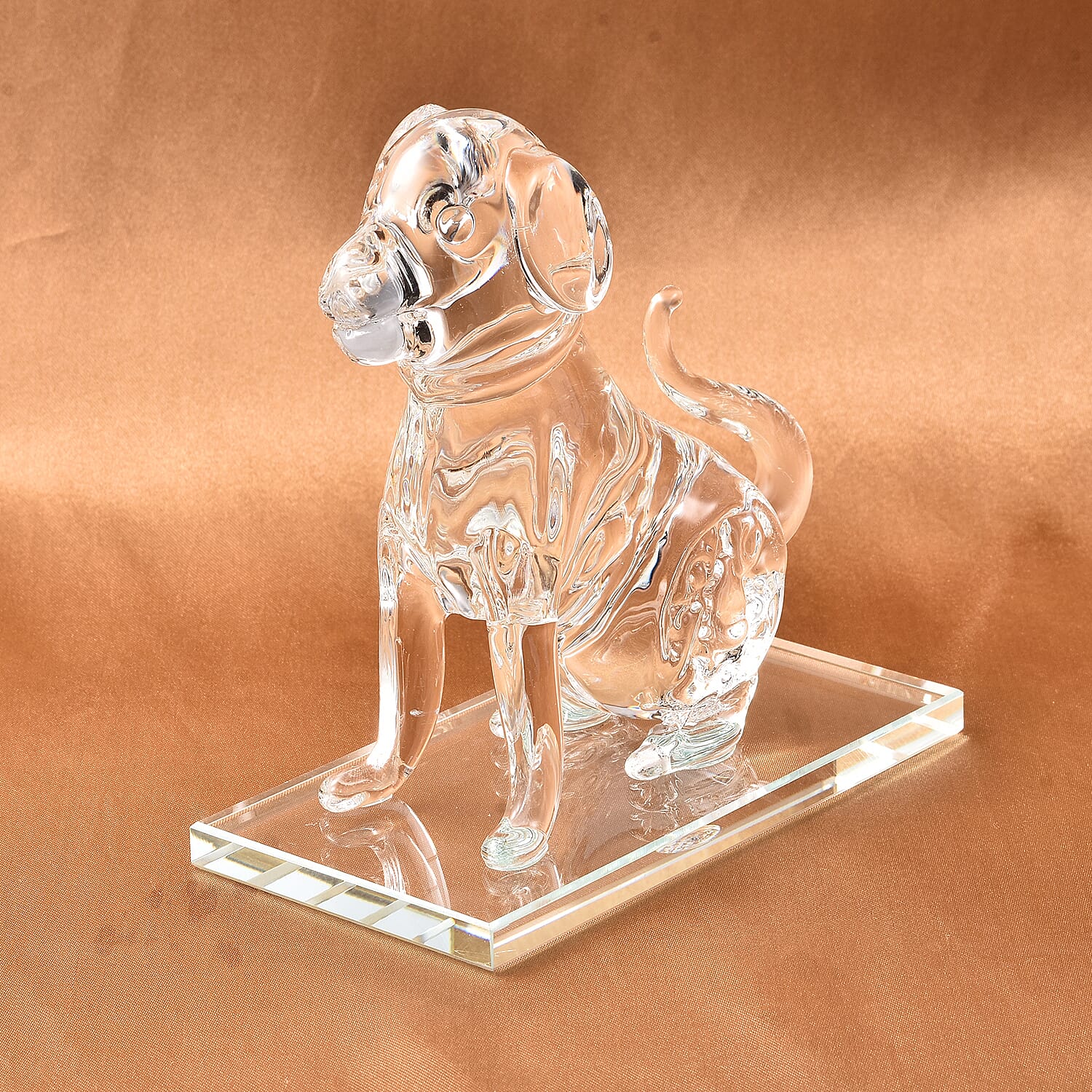 Decorative White Crystal Glass Dog on Square Stand (12x6x15cm)