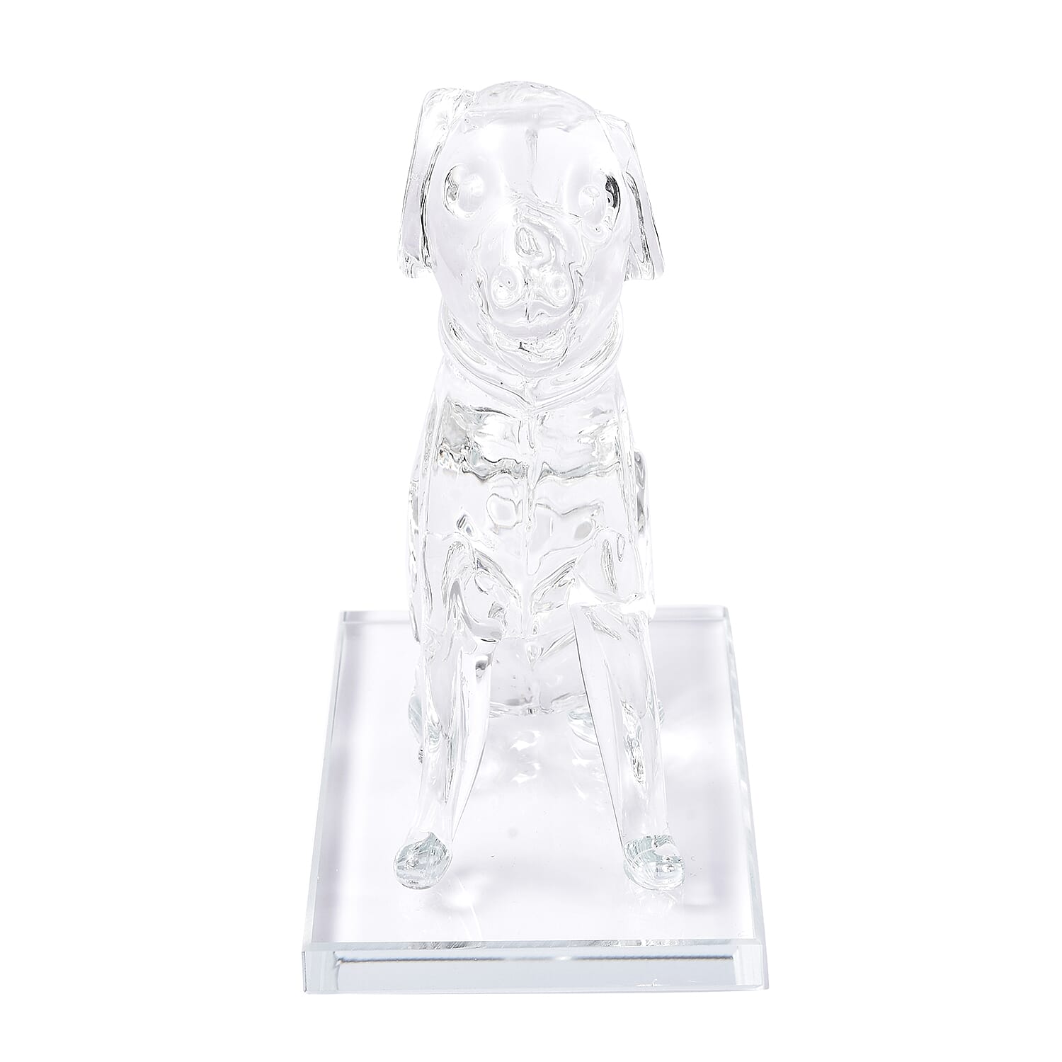 Decorative White Crystal Glass Dog on Square Stand (12x6x15cm)